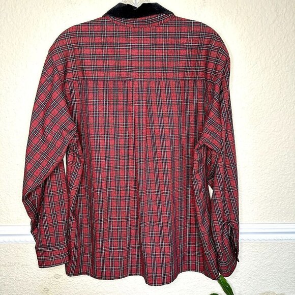 VINTAGE AMI Shirt Women Large Button Down Red Rad Plaid Velvet Collar Western - Picture 5 of 5